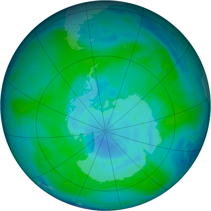 Antarctic ozone map for 07 January 1999
